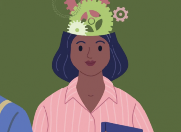 Illustration of a black women with cogs turning inside her head